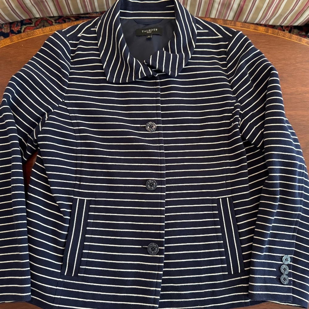 Talbots Navy striped knit blazer, sz. PL